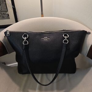 Coach Black Leather Tote Bag with Silver Hardware